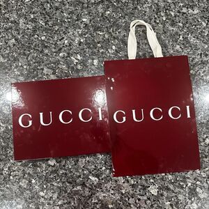 Gucci Authentic Burgundy Matte Tissue & Ribbon 10x9x3 & Shopping Bag
